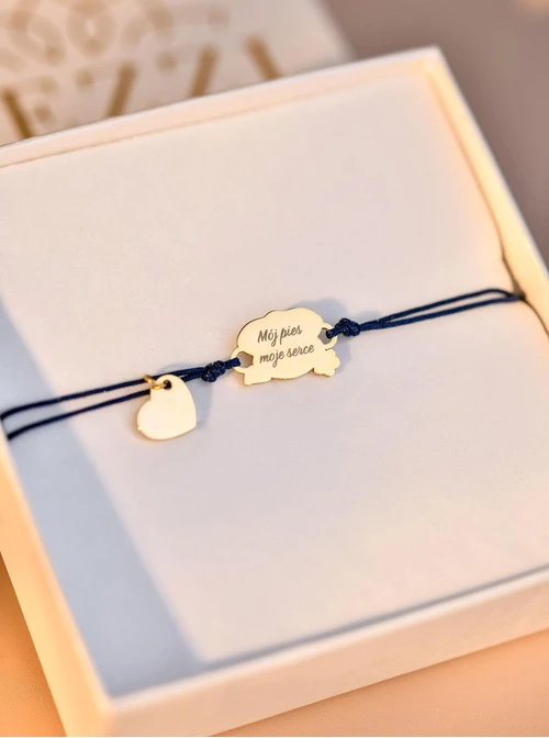 Bransoletka grawer, piesek, serduszko, stal pozłacana S108075Z-04