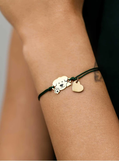 Bransoletka grawer, piesek, serduszko, stal pozłacana S108075Z-05