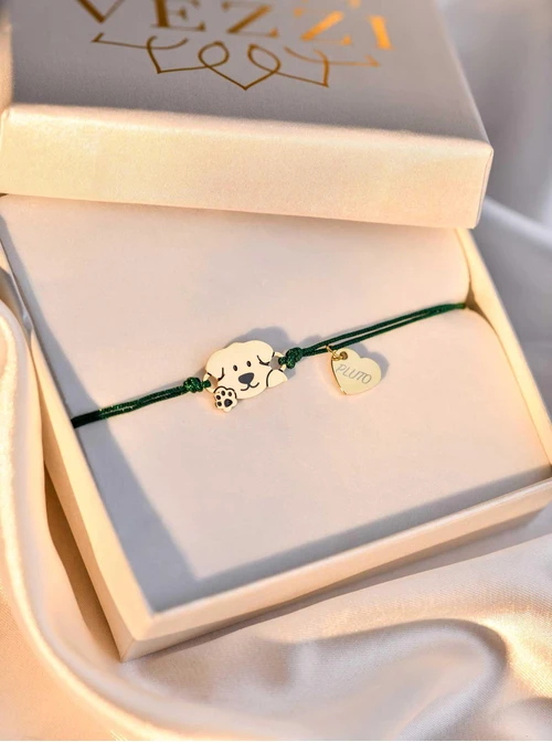 Bransoletka grawer, piesek, serduszko, stal pozłacana S108075Z-05