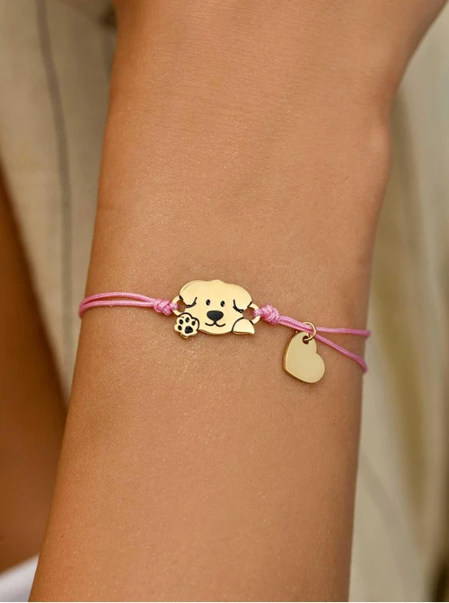 Bransoletka grawer, piesek, serduszko, stal pozłacana S108075Z-06