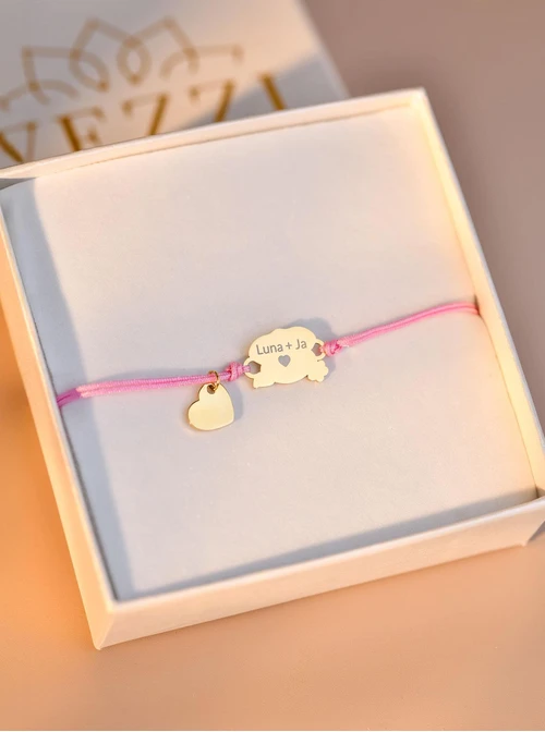 Bransoletka grawer, piesek, serduszko, stal pozłacana S108075Z-06