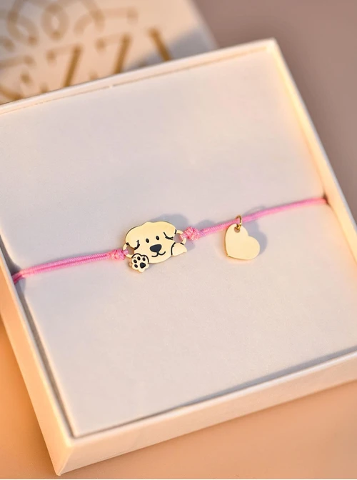 Bransoletka grawer, piesek, serduszko, stal pozłacana S108075Z-06