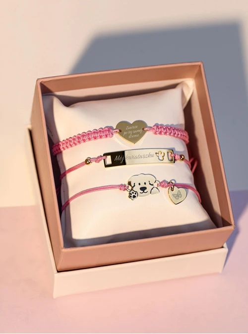 Bransoletka grawer, piesek, serduszko, stal pozłacana S108075Z-06