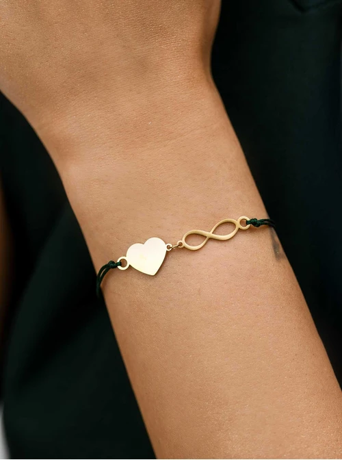 Bransoletka grawer, serce, nieskończoność, stal pozłacana S108070Z-05