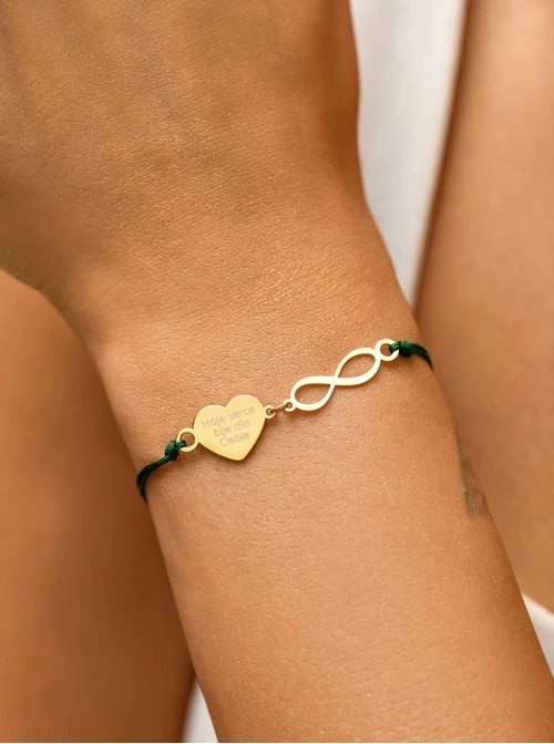 Bransoletka grawer, serce, nieskończoność, stal pozłacana S108070Z-05