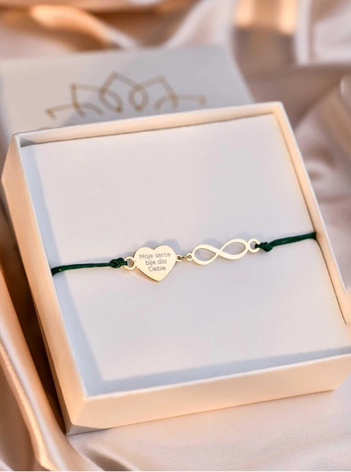 Bransoletka grawer, serce, nieskończoność, stal pozłacana S108070Z-05