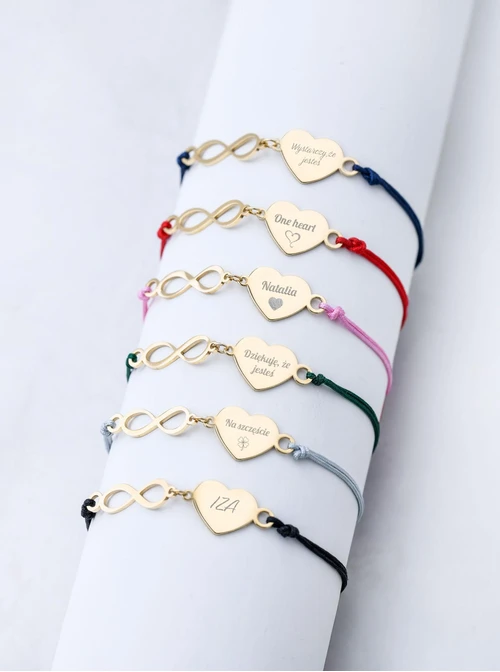 Bransoletka grawer, serce, nieskończoność, stal pozłacana S108070Z-05