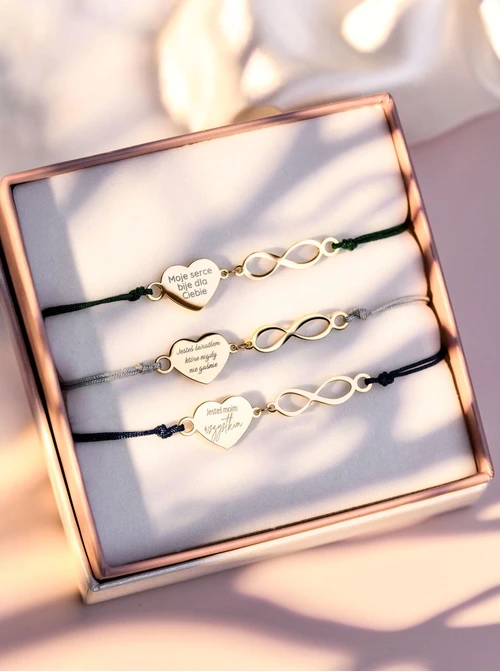 Bransoletka grawer, serce, nieskończoność, stal pozłacana S108070Z-05