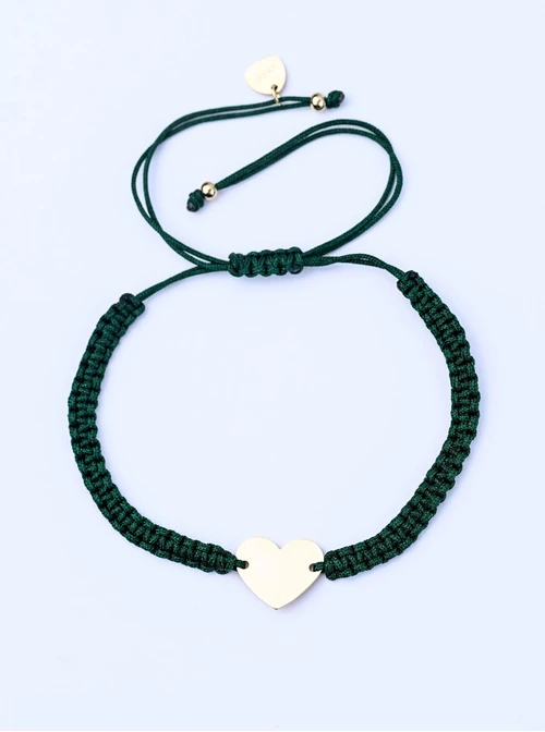 Bransoletka grawer, serce, zielony, stal pozłacana S108068Z-05