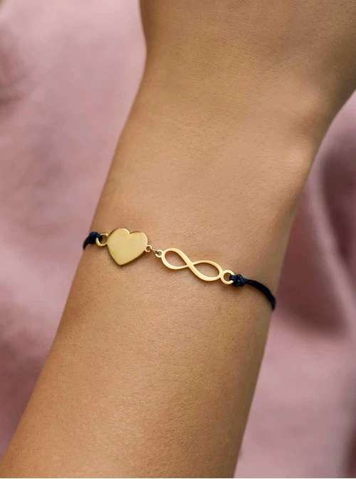 Bransoletka grawer, serduszko, nieskończoność, stal pozłacana S108070Z-04