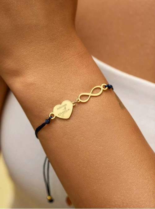 Bransoletka grawer, serduszko, nieskończoność, stal pozłacana S108070Z-04