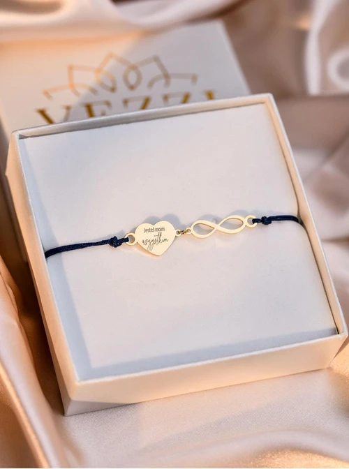 Bransoletka grawer, serduszko, nieskończoność, stal pozłacana S108070Z-04