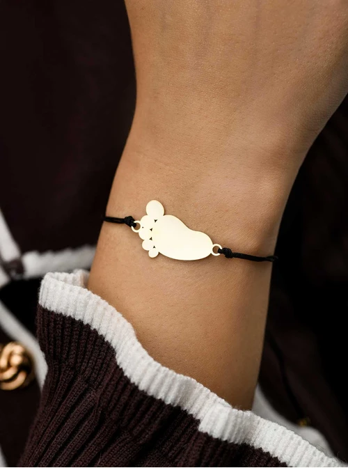 Bransoletka grawer, stópka, serduszko, stal pozłacana S108074Z-01