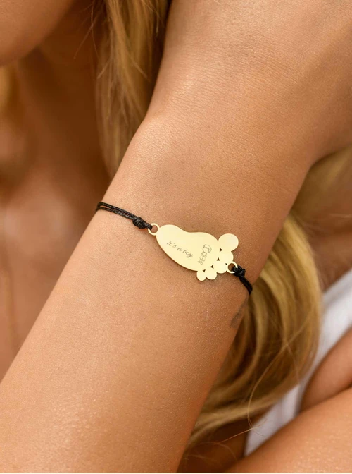 Bransoletka grawer, stópka, serduszko, stal pozłacana S108074Z-01