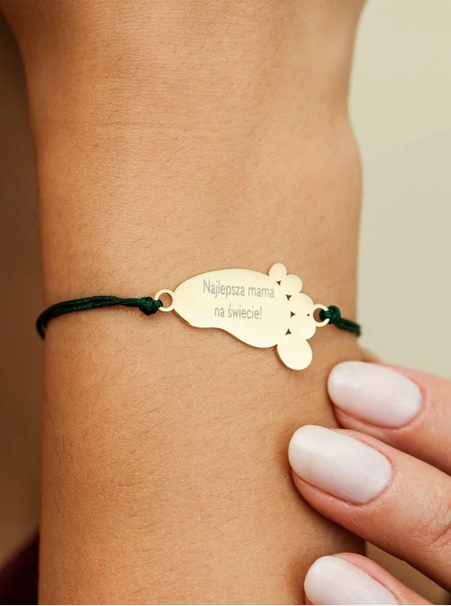 Bransoletka grawer, stópka, serduszko, stal pozłacana S108074Z-05