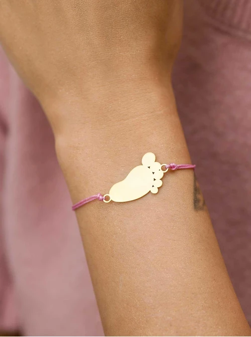 Bransoletka grawer, stópka, serduszko, stal pozłacana S108074Z-06