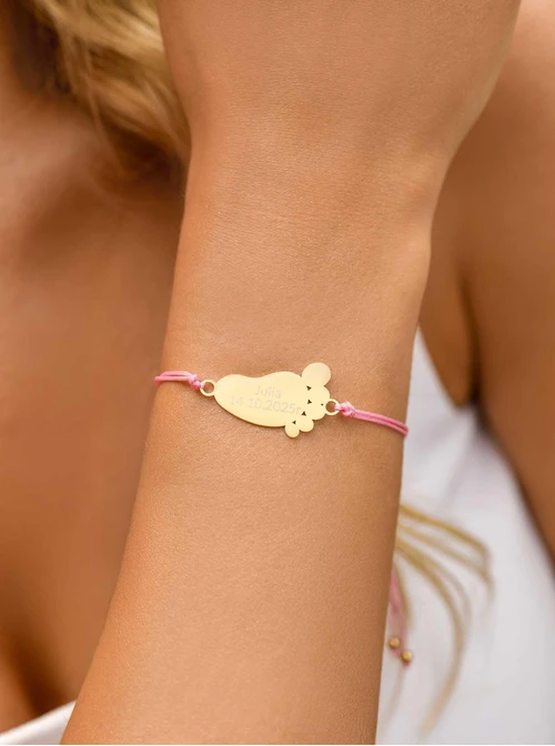 Bransoletka grawer, stópka, serduszko, stal pozłacana S108074Z-06