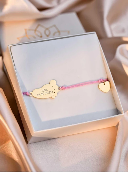 Bransoletka grawer, stópka, serduszko, stal pozłacana S108074Z-06