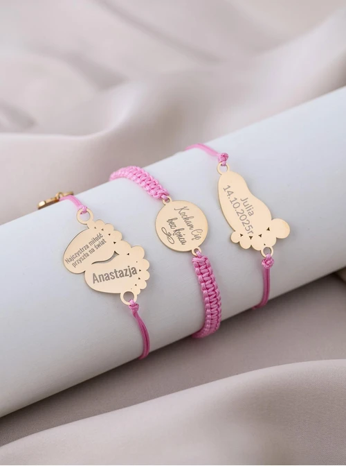 Bransoletka grawer, stópka, serduszko, stal pozłacana S108074Z-06