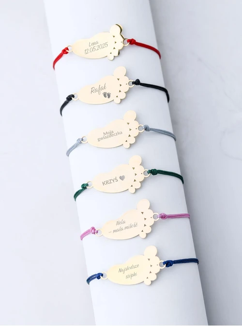 Bransoletka grawer, stópka, serduszko, stal pozłacana S108074Z-06