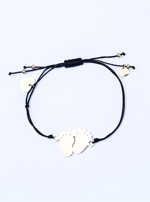 Bransoletka grawer, stópki, serduszko, stal pozłacana S108073Z-01