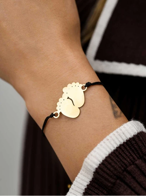 Bransoletka grawer, stópki, serduszko, stal pozłacana S108073Z-01