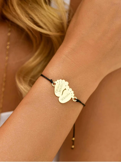 Bransoletka grawer, stópki, serduszko, stal pozłacana S108073Z-01