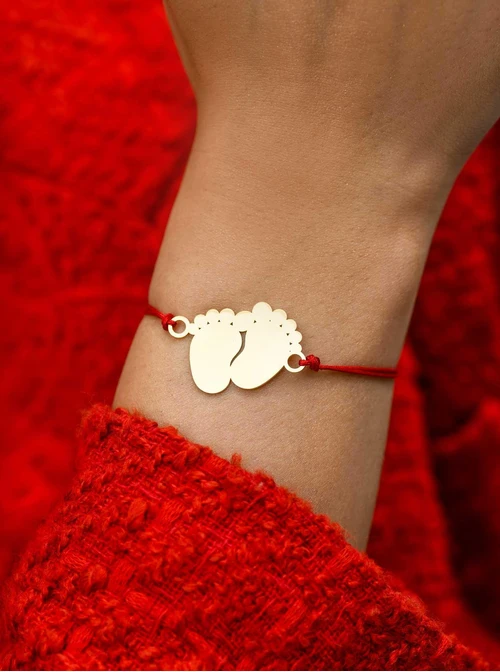 Bransoletka grawer, stópki, serduszko, stal pozłacana S108073Z-03