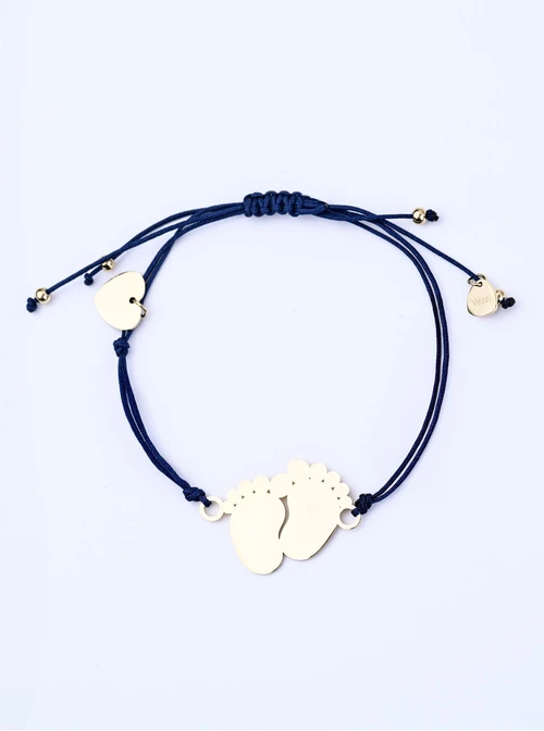 Bransoletka grawer, stópki, serduszko, stal pozłacana S108073Z-04