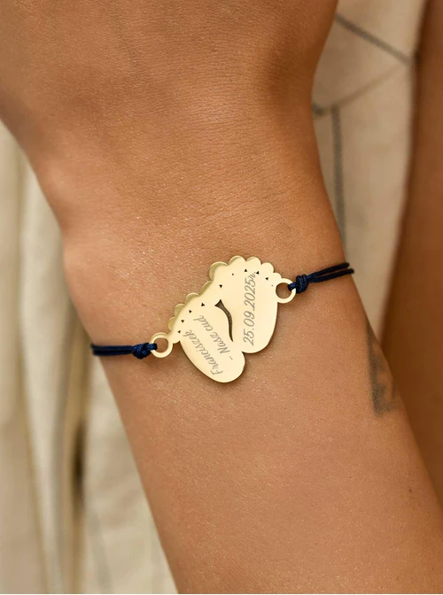 Bransoletka grawer, stópki, serduszko, stal pozłacana S108073Z-04