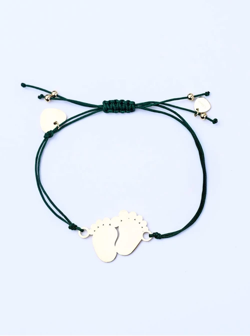 Bransoletka grawer, stópki, serduszko, stal pozłacana S108073Z-05