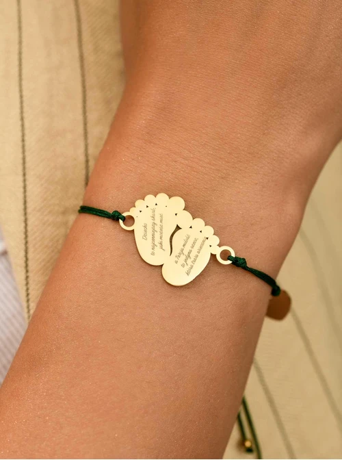 Bransoletka grawer, stópki, serduszko, stal pozłacana S108073Z-05