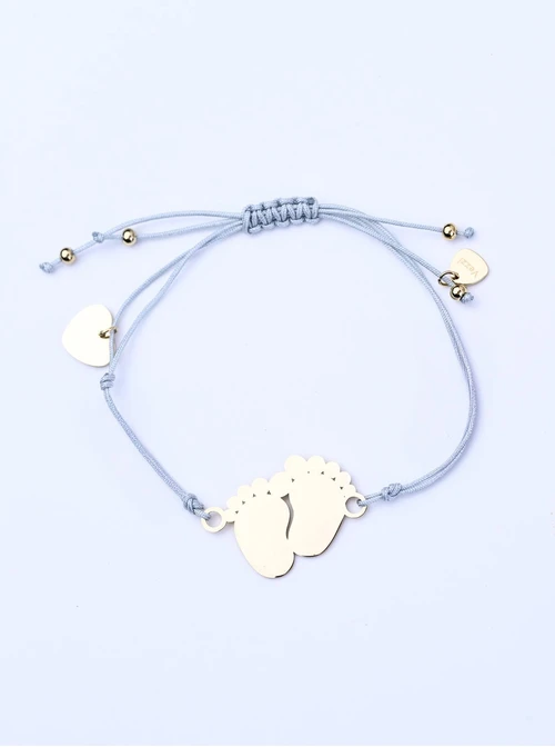 Bransoletka grawer, stópki, serduszko, stal pozłacana S108073Z-09