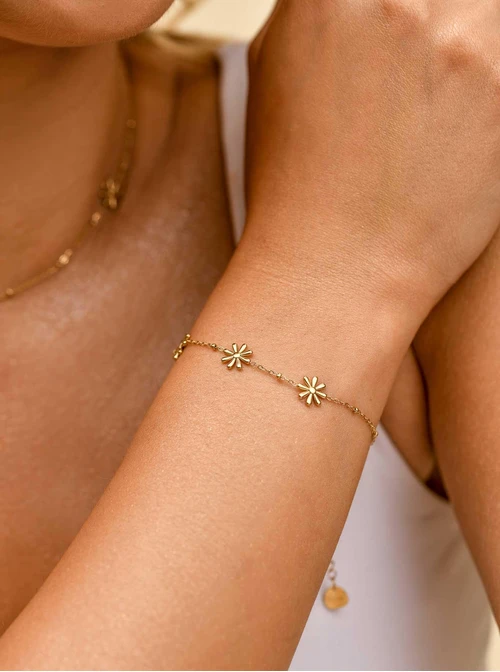 Bransoletka kwiatuszki, stal pozłacana S109960Z00