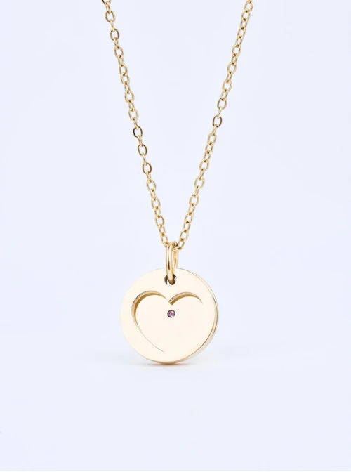 Naszyjnik serduszko, kryształ urodzeniowy Czerwiec, stal pozłacana S310562Z00-06