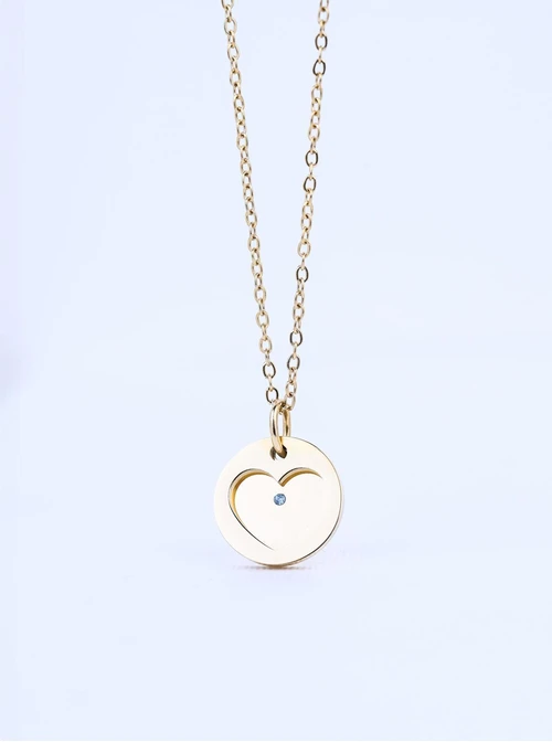 Naszyjnik serduszko, kryształ urodzeniowy Marzec, stal pozłacana S310562Z00-03