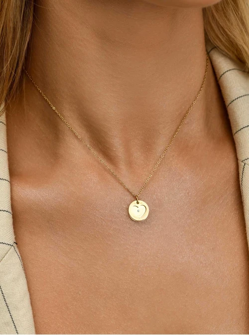 Naszyjnik serduszko, kryształ urodzeniowy Marzec, stal pozłacana S310562Z00-03