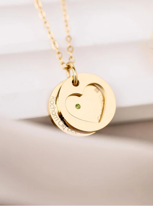 Naszyjnik serduszko, kryształ urodzeniowy Sierpień, stal pozłacana S310562Z00-08