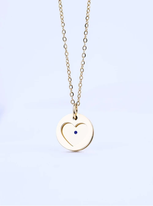 Naszyjnik serduszko, kryształ urodzeniowy Wrzesień, stal pozłacana S310562Z00-09