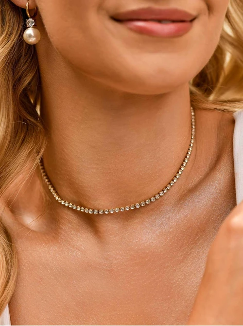 Naszyjnik tenisowy, kryształki, stal pozłacana S310249Z00