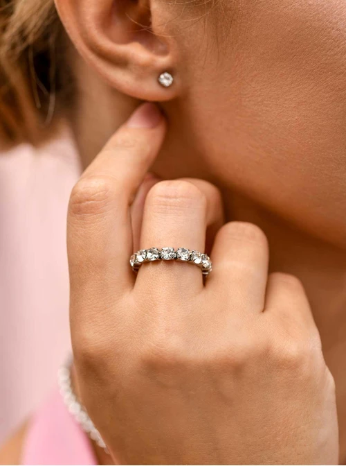 Pierścionek elastyczny, tenisowy, kryształki, ( roz. 8-11) stal  S410256S02-0