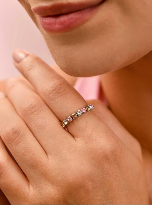 Pierścionek elastyczny, tenisowy, kryształki ( roz. 8-11) stal S410259S07-0