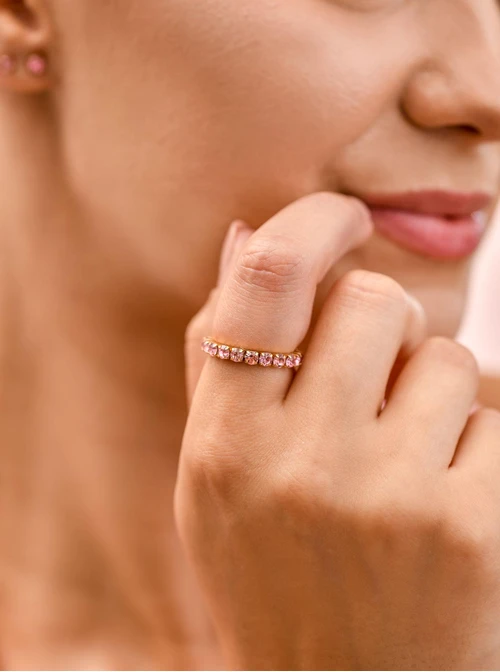 Pierścionek elastyczny, tenisowy, kryształki, (roz. 8-11) stal pozłacana S410254Z06-0