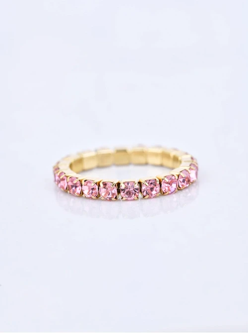 Pierścionek elastyczny, tenisowy, kryształki, (roz. 8-11) stal pozłacana S410254Z06-0