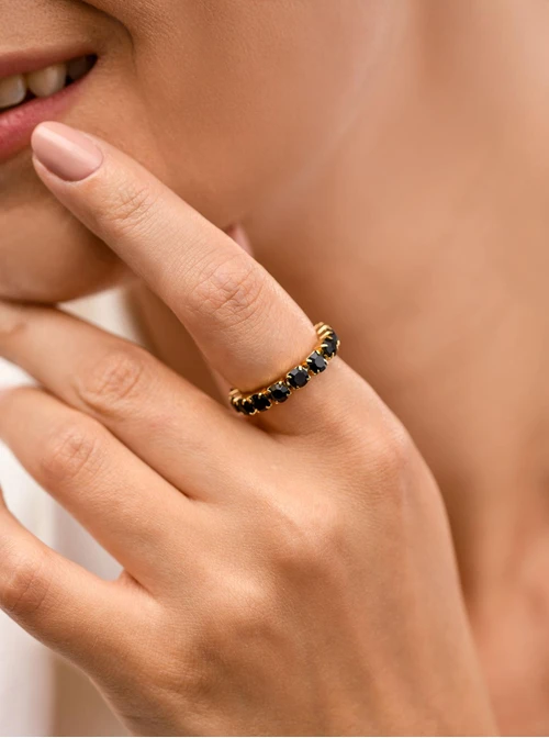 Pierścionek elastyczny, tenisowy, kryształki, ( roz. 8-11) stal pozłacana S410257Z01-0