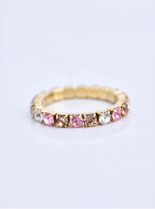 Pierścionek elastyczny, tenisowy, kryształki ( roz. 8-11) stal pozłacana S410259Z07-0