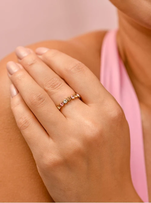 Pierścionek elastyczny, tenisowy, kryształki ( roz. 8-11) stal pozłacana S410259Z07-0