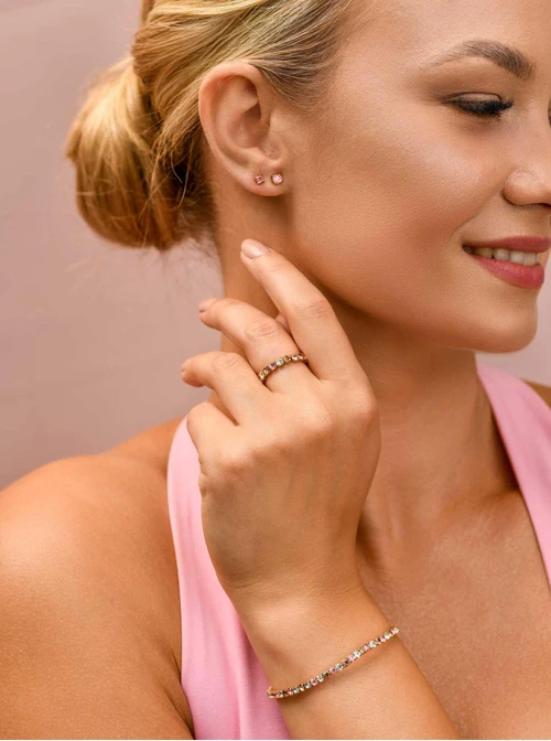 Pierścionek elastyczny, tenisowy, kryształki ( roz. 8-11) stal pozłacana S410259Z07-0