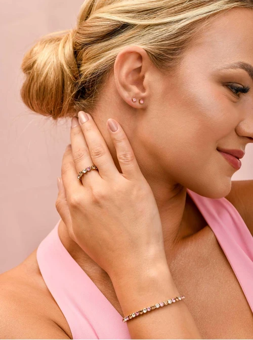 Pierścionek elastyczny, tenisowy, kryształki ( roz. 8-11) stal pozłacana S410260Z07-0