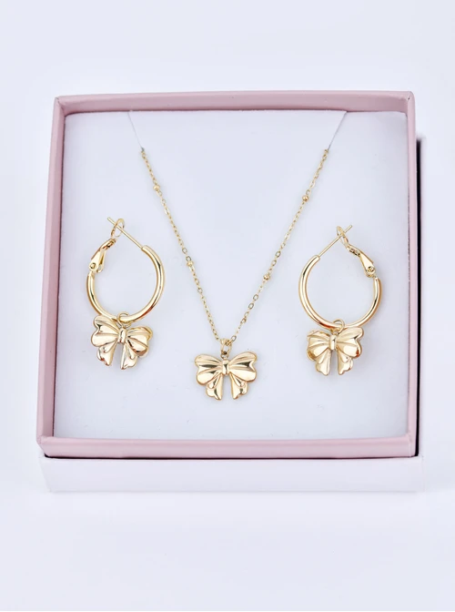 [Zestaw] Naszyjnik kokardka, stal pozłacana S309899Z00